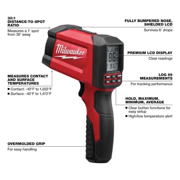 2269-20 Laser Temperature Gun Infrared/Contact 30:1 Thermometer - Image 10