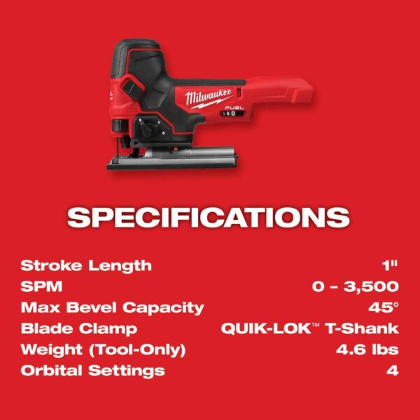 48-59-1850-2737B-20 M18 FUEL 18-Volt Lithium-Ion Brushless Cordless Barrel Grip Jig Saw w/5.0Ah Battery Starter Kit - Image 7
