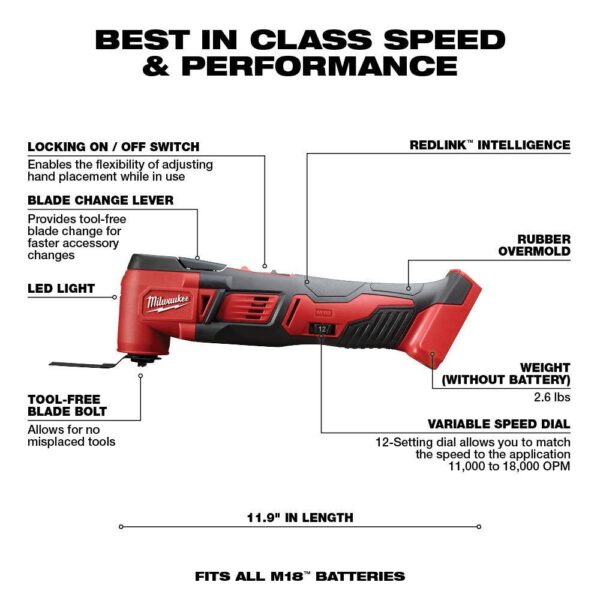 2626-20-48-11-1820 M18 18V Lithium-Ion Cordless Multi-Tool with 2.0 Ah Compact Battery - Image 2