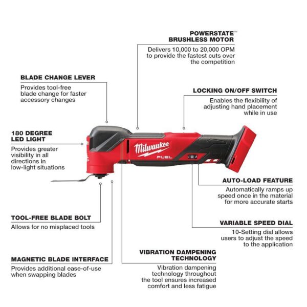 2836-20-2737-20 M18 FUEL 18V Lithium-Ion Cordless Brushless Oscillating Multi-Tool with FUEL Jigsaw (Tool-Only) - Image 4