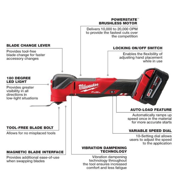 2836-21-49-10-9113 M18 FUEL 18V Lithium-Ion Cordless Brushless Oscillating Multi-Tool Kit W/ Multi-Tool Blade Kit (9-Piece) - Image 5