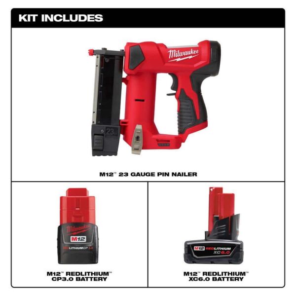 2540-20-48-11-2460-48-11-2430 M12 12-Volt 23-Gauge Lithium-Ion Cordless Pin Nailer with M12 6.0Ah and M12 3.0Ah Battery Packs - Image 2