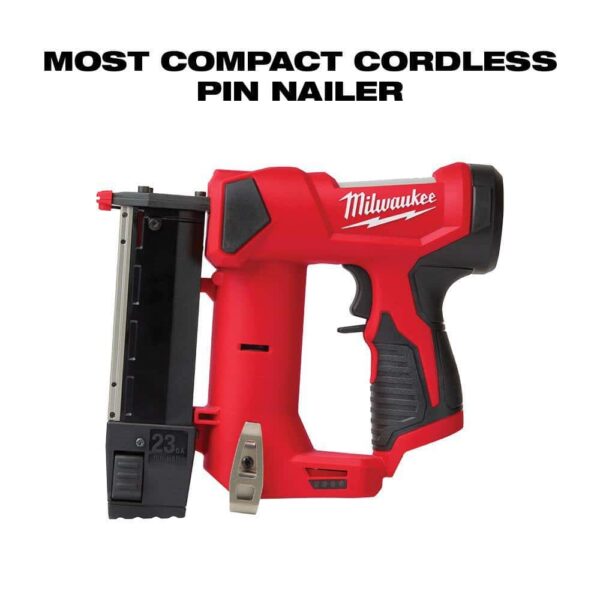 2540-21-2447-20 M12 12-Volt 23-Gauge Lithium-Ion Cordless Pin Nailer Kit with M12 12-Volt Lithium-Ion Cordless 3/8 in. Crown Stapler - Image 5