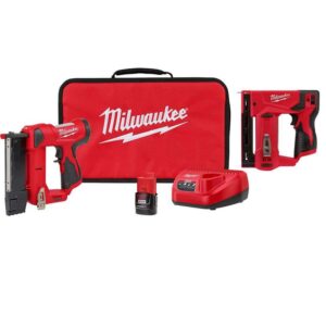 2540-21-2447-20 M12 12-Volt 23-Gauge Lithium-Ion Cordless Pin Nailer Kit with M12 12-Volt Lithium-Ion Cordless 3/8 in. Crown Stapler