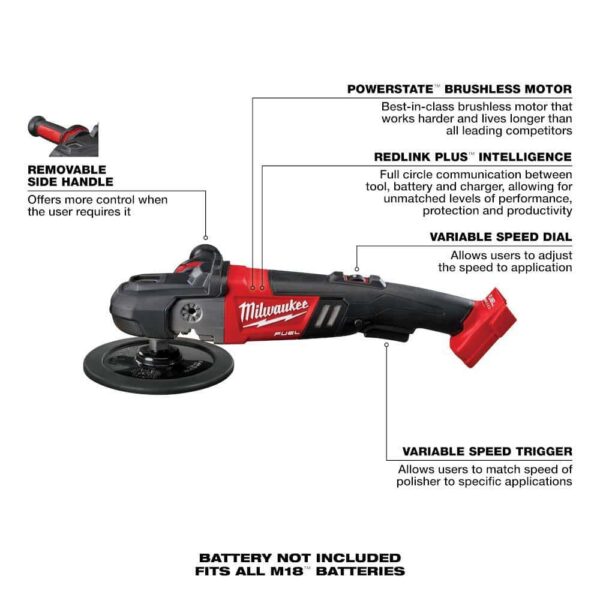 2738-20 M18 FUEL 18V Lithium-Ion Brushless Cordless 7 in. Variable Speed Polisher (Tool-Only) - Image 10
