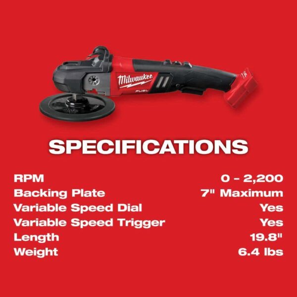 2738-20 M18 FUEL 18V Lithium-Ion Brushless Cordless 7 in. Variable Speed Polisher (Tool-Only) - Image 5