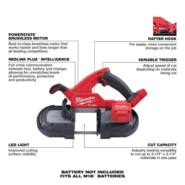 2829-20-2880-20 M18 FUEL 18V Lithium-Ion Brushless Cordless Compact Bandsaw and 4-1/2 in./5 in. Grinder (2-Tool) - Image 2