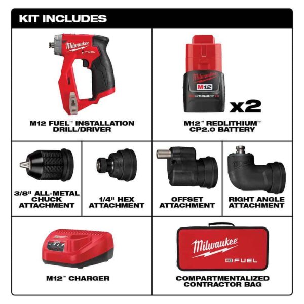 2505-22-2367-20 M12 FUEL 12-Volt Lithium-Ion Brushless Cordless 4-in-1 Installation 3/8 in. Drill Driver Kit w/M12 Rover Service Light - Image 2