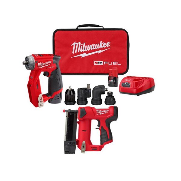 2505-22-2540-20 M12 FUEL 12V Cordless 4-in-1 Installation 3/8 in. Drill Driver Kit with M12 23-Gauge Lithium-Ion Cordless Pin Nailer