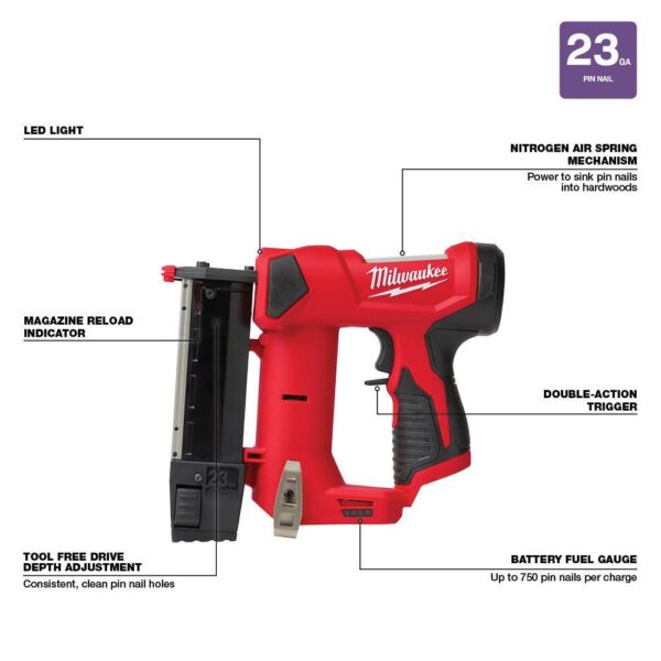 2505-22-2540-20 M12 FUEL 12V Cordless 4-in-1 Installation 3/8 in. Drill Driver Kit with M12 23-Gauge Lithium-Ion Cordless Pin Nailer - Image 8