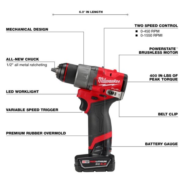 3403-22-2457-20 M12 FUEL 12-Volt Lithium-Ion Brushless Cordless 1/2 in. Drill Driver Kit with M12 3/8 in. Ratchet - Image 11