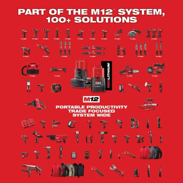 2494-22-2457-20 M12 12V Lithium-Ion Cordless Drill Driver/Impact Driver/ Ratchet Combo Kit (3-Tool) - Image 10