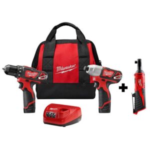 2494-22-2457-20 M12 12V Lithium-Ion Cordless Drill Driver/Impact Driver/ Ratchet Combo Kit (3-Tool)