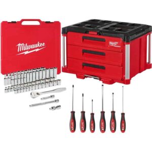 3/8 in. Drive SAE/Metric Mechanics Tool Set (62-Piece) with PACKOUT 3-Drawer Tool Box