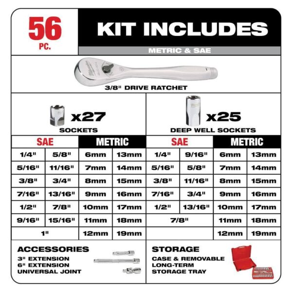 3/8 in. Drive SAE/Metric Ratchet and Socket Mechanics Tool Set with SAE/Metric Combination Wrenches (70-Piece) - Image 11
