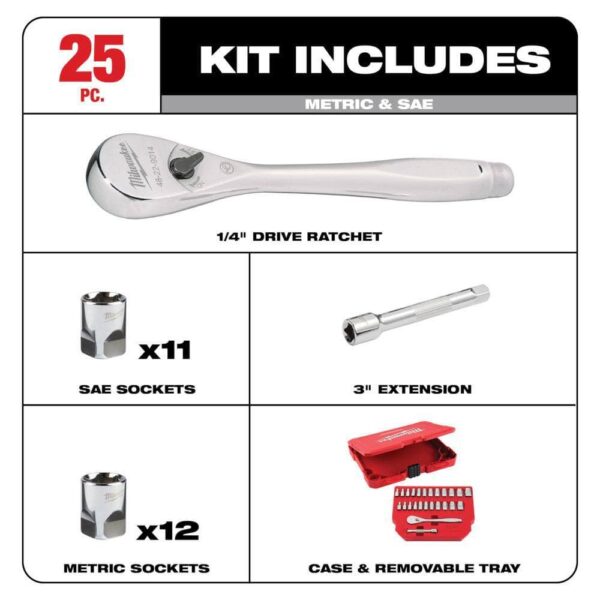48-22-9010-48-22-9044 1/2 in. and 1/4 in. Drive SAE/Metric Ratchet/Socket Mechanics Tool Set (72-Piece) - Image 6