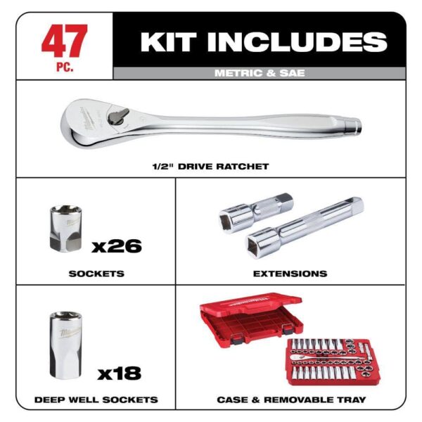 48-22-9010-48-22-9044 1/2 in. and 1/4 in. Drive SAE/Metric Ratchet/Socket Mechanics Tool Set (72-Piece) - Image 2