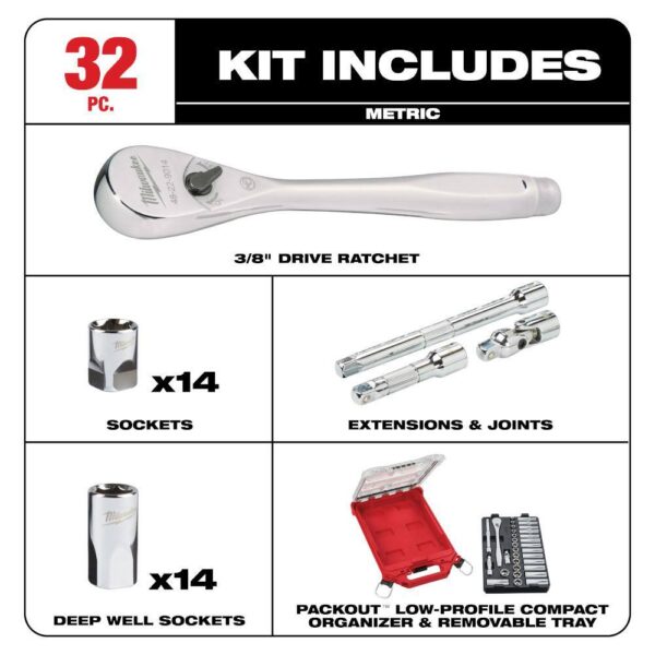 48-22-9482 3/8 in. Drive Metric Ratchet and Socket Mechanics Tool Set with PACKOUT Case (32-Piece) - Image 12