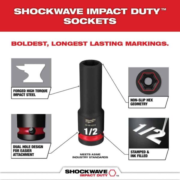 Shockwave 1/4 in. 3/8 in. Drive Deep Well Impact/Chrome Ratchet Socket Set with Packout (132-Piece) - Image 5
