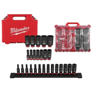 Shockwave 1/4 in. 3/8 in. Drive Deep Well Impact/Chrome Ratchet Socket Set with Packout (132-Piece)