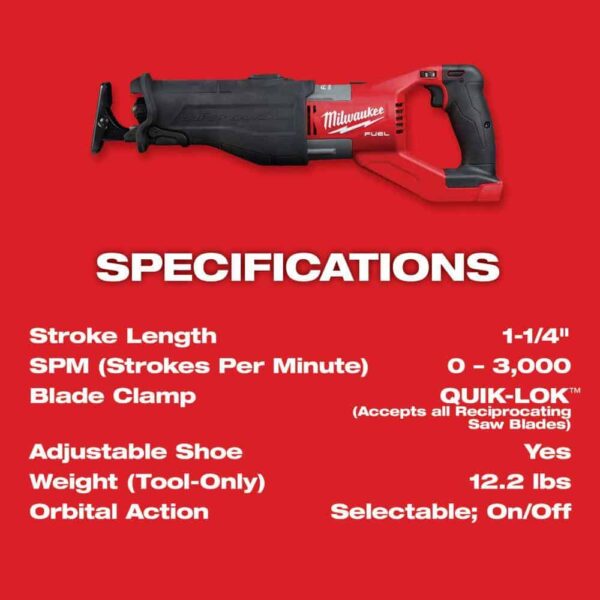 2722-20 M18 FUEL 18V Lithium-Ion Brushless Cordless Super SAWZALL Orbital Reciprocating Saw (Tool-Only) - Image 5
