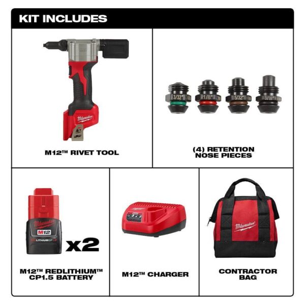 2550-22 M12 12-Volt Lithium-Ion Cordless Rivet Tool Kit with (2) 1.5Ah Batteries and Charger - Image 2