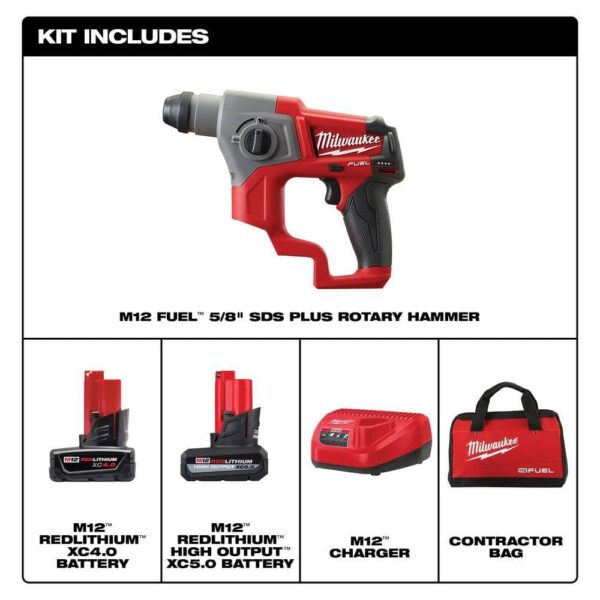 2416-21XC-48-11-2450 M12 FUEL 12-Volt Lithium-Ion Brushless Cordless 5/8 in. SDS-Plus Rotary Hammer Kit with XC High Output 5.0 Ah Battery - Image 2