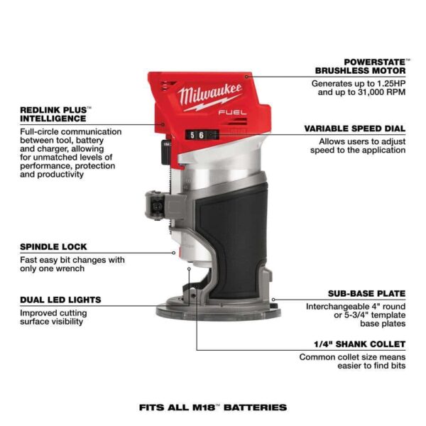 M18 FUEL 18V Lithium-Ion Brushless Cordless Compact Router with (1) 5.0Ah Battery   Charger - Image 3