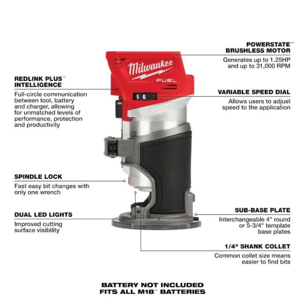 M18 FUEL 18-Volt Lithium-Ion Brushless Cordless Compact Router with 8.0 Ah Starter Kit - Image 4