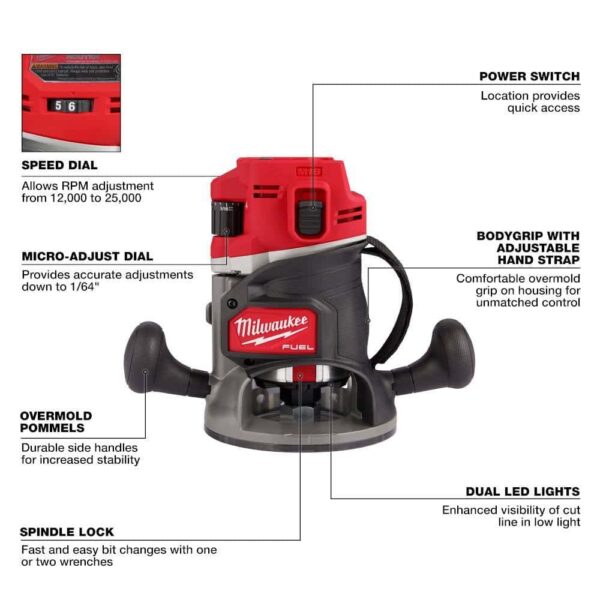 2838-20 M18 FUEL 18V Lithium-Ion Cordless Brushless 1/2 in. Router (Tool-Only) - Image 3