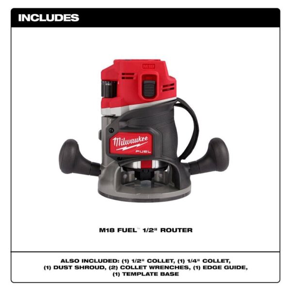 M18 FUEL 18V Lithium-Ion Cordless Brushless 1/2 in. Router (Tool-Only) with Track Adapter - Image 2