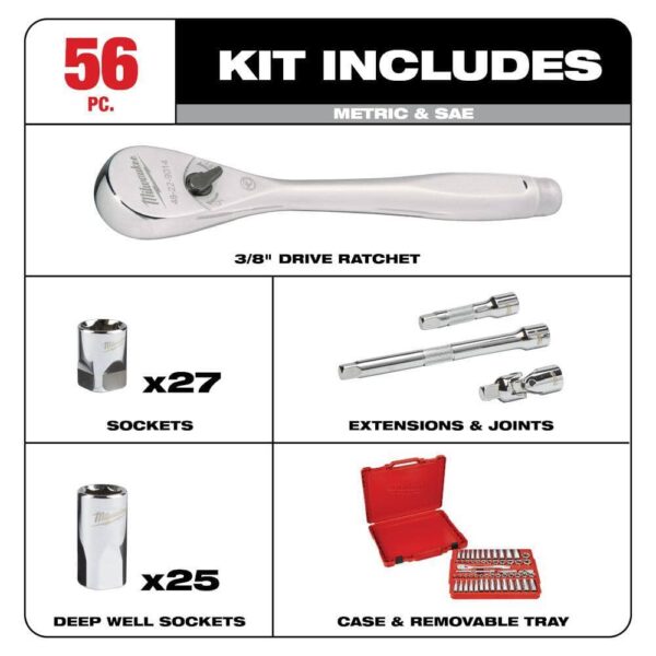 Combination SAE and Metric Wrench Set with 3/8 in. Drive SAE/Metric Ratchet and Socket Mechanics Tool Set (86-Piece) - Image 13