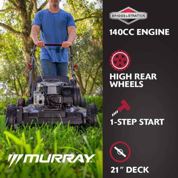 Murray MNA152703 21 in. 140 cc Briggs and Stratton Walk Behind Gas Push Lawn Mower with Height Adjustment and with Mulch Bag - Image 2