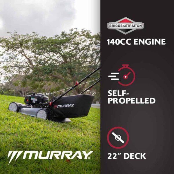 Murray MNA153003 22 in. 140 cc Briggs   Stratton Walk Behind Gas Self-Propelled Lawn Mower with Front Wheel Drive and Bagger - Image 2