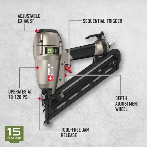 Porter-Cable DA250CC2002 6 Gal. 150 PSI Portable Electric Air Compressor and 15-Gauge Pneumatic 2-1/2 in. Angled Finish Nailer - Image 4