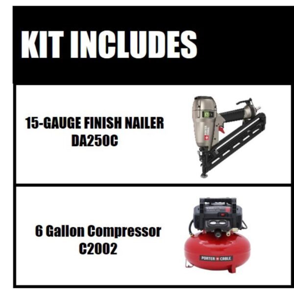 Porter-Cable DA250CC2002 6 Gal. 150 PSI Portable Electric Air Compressor and 15-Gauge Pneumatic 2-1/2 in. Angled Finish Nailer - Image 2