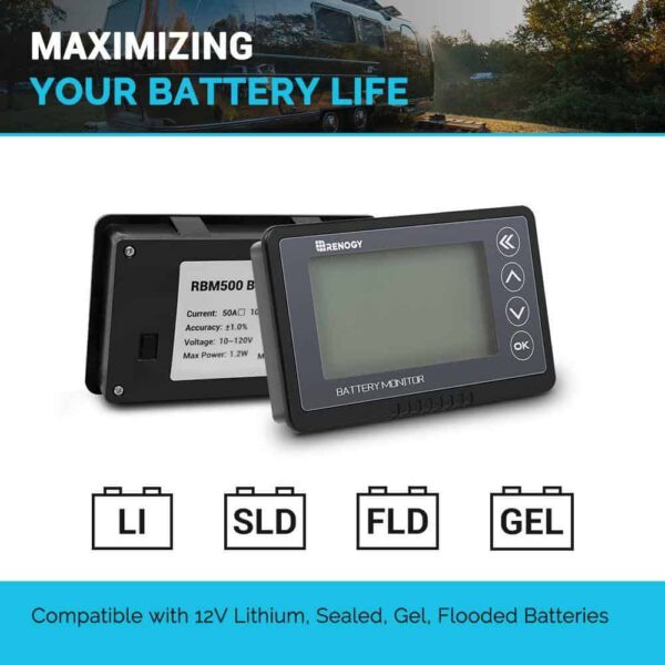 Renogy RBM500-G1 500 Amp Universal Battery Monitor, High and Low Voltage Programmable Alarm - Image 6
