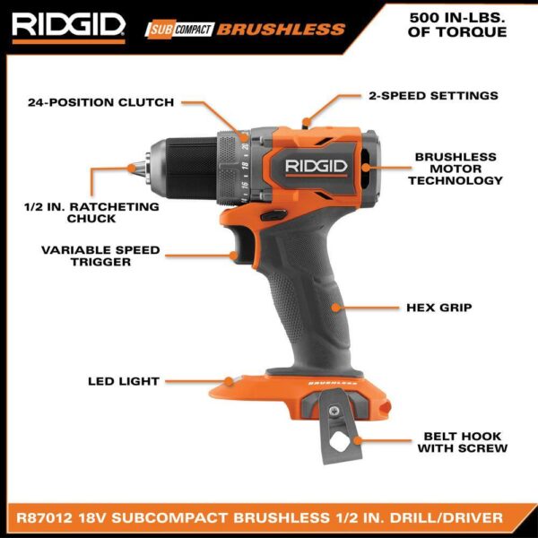18V SubCompact Brushless Cordless Drill/Driver Kit   1/2 in., (2) 2.0 Ah Batteries, Charger, Tool Bag - Image 3