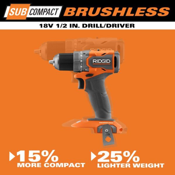 18V SubCompact Brushless Cordless Drill/Driver Kit   1/2 in., (2) 2.0 Ah Batteries, Charger, Tool Bag - Image 4