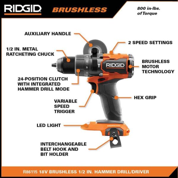 R9208 18V Brushless Cordless 2-Tool Combo Kit with Hammer Drill, Impact Driver, (2) Batteries, Charger, and Bag - Image 10