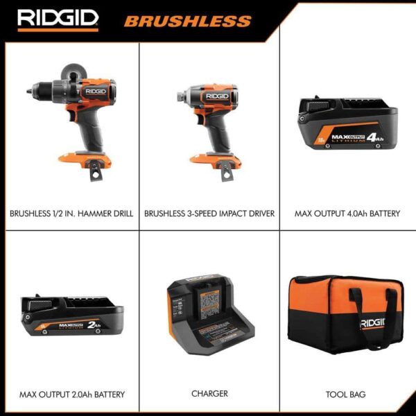 R9208 18V Brushless Cordless 2-Tool Combo Kit with Hammer Drill, Impact Driver, (2) Batteries, Charger, and Bag - Image 11