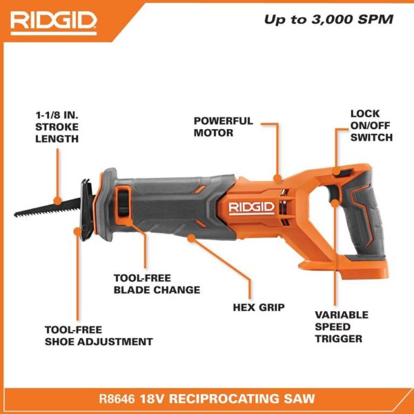 R8646B 18V Cordless Reciprocating Saw (Tool Only) - Image 17