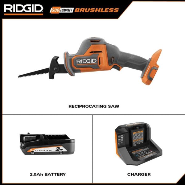 R8648KN 18V SubCompact Cordless Reciprocating Saw Kit   Brushless, One-Handed, 2.0 Ah Battery, Charger - Image 2