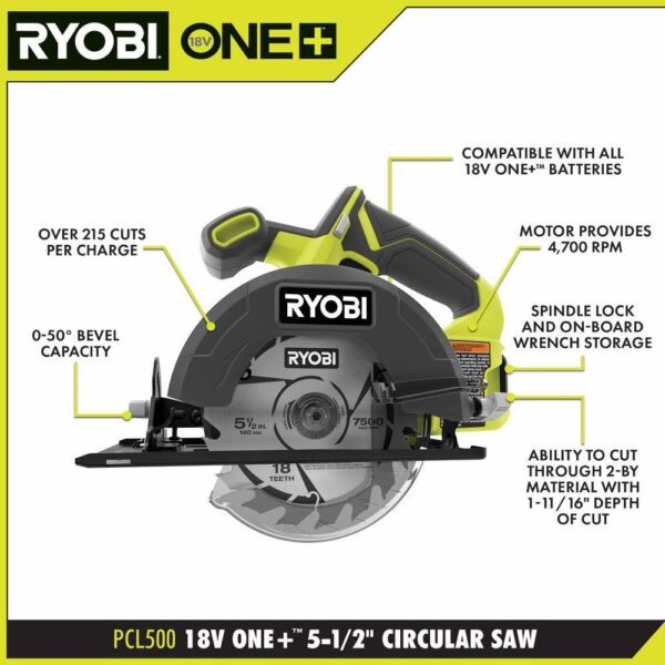 PCL500K1 ONE+ 18V Cordless 5-1/2 in. Circular Saw Kit with 4.0 Ah Battery and Charger - Image 3