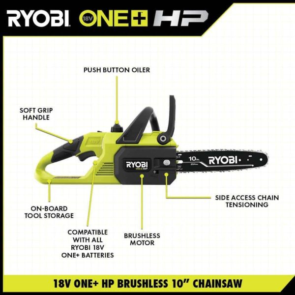 P2520-PS ONE+ HP 18V Cordless 10 in. Chainsaw and Whisper Series 8 in. Pole Saw with 4.0 Ah Battery and Charger - Image 3