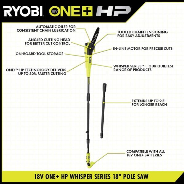 P2520-PS ONE+ HP 18V Cordless 10 in. Chainsaw and Whisper Series 8 in. Pole Saw with 4.0 Ah Battery and Charger - Image 4