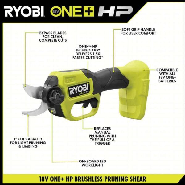 P2680-PNR ONE+ HP 18V Brushless 22 in. Cordless Battery Hedge Trimmer   Brushless Cordless Pruner w/ 2.0 Ah Battery   Charger - Image 4