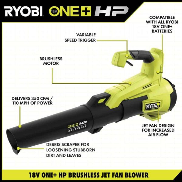 P21120-CSW ONE+ HP 18V Brushless Cordless Battery 110 MPH 350 CFM Leaf Blower and 10 in. Chainsaw with 4.0 Ah Battery and Charger - Image 9