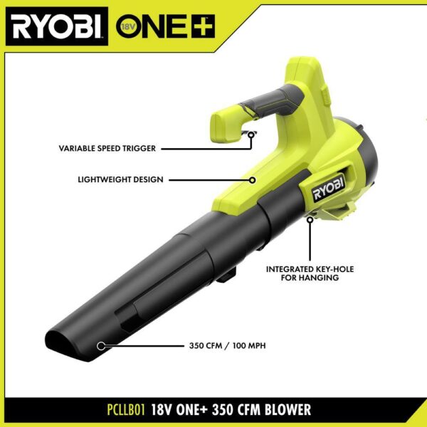 PCLLB01K ONE+ 18V 100 MPH 350 CFM Cordless Battery Variable Speed Jet Fan Leaf Blower with 4.0 Ah Battery and Charger - Image 3