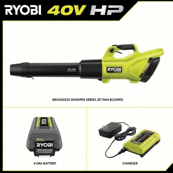 40V HP Brushless Whisper Series 155 MPH 600 CFM Cordless Battery Leaf Blower with (2) 4.0 Ah Batteries and Charger - Image 3